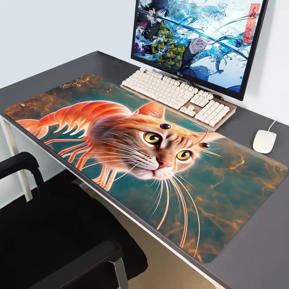 Surreal Fantasy Creature Large Desk Mat Weird Absurd Art Print Mouse Pad Non‑Slip Rubber Base Gaming Keyboard Mat Desktop Decor