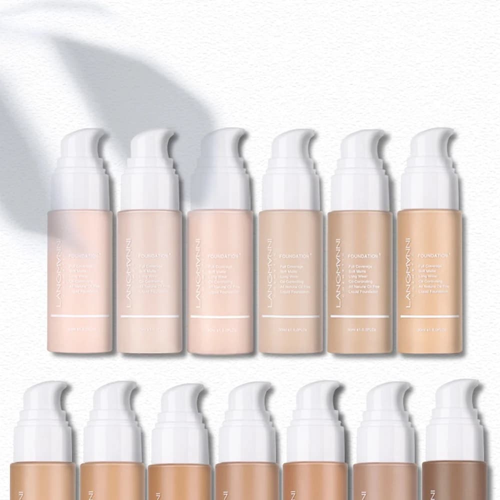Langmanni Matte Foundation Full Coverage Liquid Makeup Oil Control Long Wearing Natural Finish Flawless Concealer Accessory