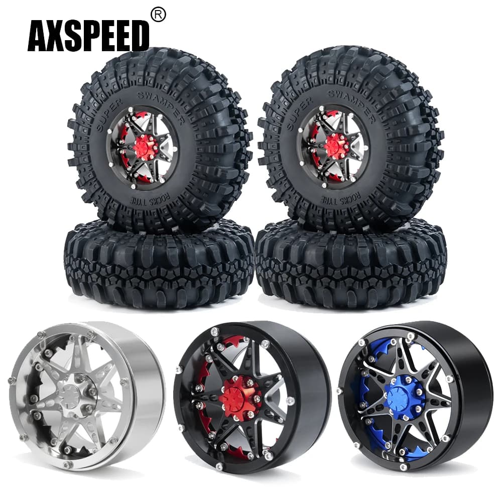 AXSPEED Metal 2.2 inch Beadlock Wheel Rims Hubs with 137mm OD Rubber Tires for Axial Wraith TRX-4 1/10 RC Crawler Model Car Part
