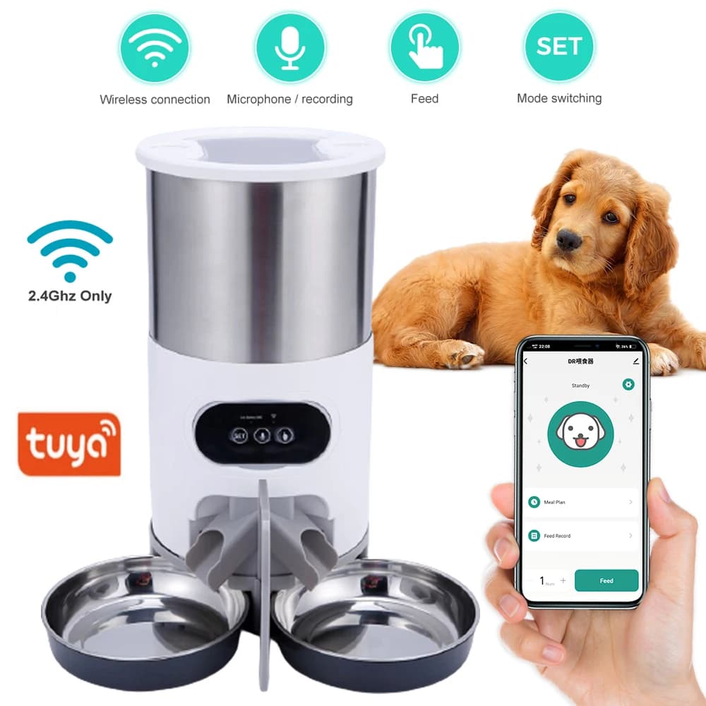 4.5L WIFI APP Alimentatore automatico per animali domestici Distributore di cibo secco Registratore vocale Timer Distributore automatico di alimentazione per cani gatti di grandi dimensioni Ciotola per animali domestici intelligente