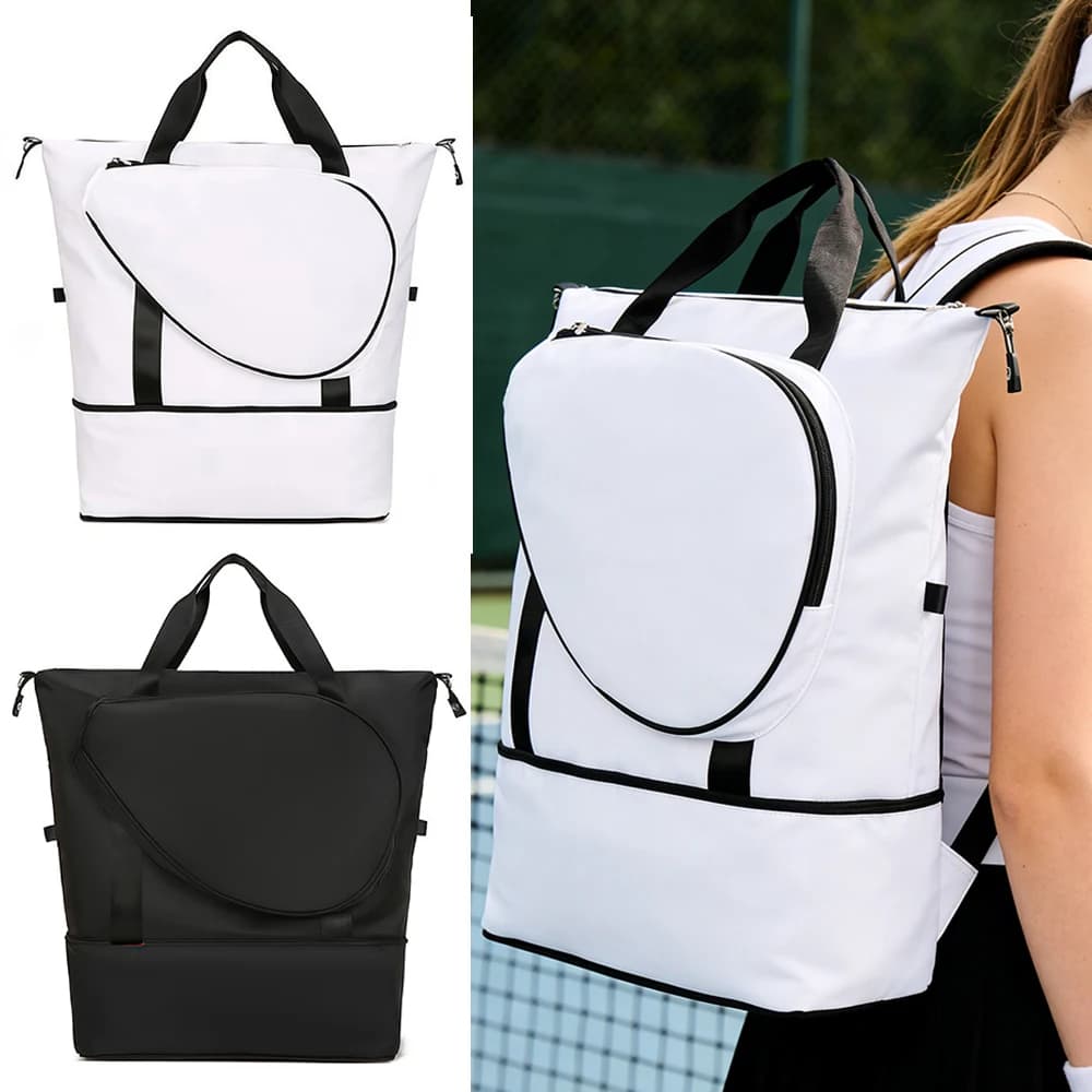 Tennis bag and badminton with shoulder strap and handles, contains 2 rackets, shoe compartment and waterproof pocket, weekend sports bag
