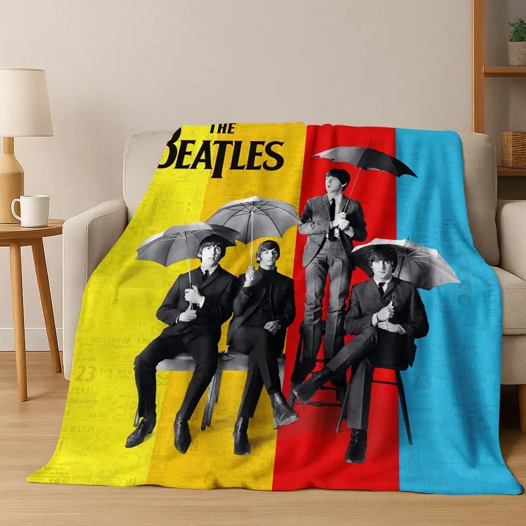 3D B-Beatles Rock Band Star Flannel Blanket Soft Warm Throw Blanket for Bed Bedroom Room Living Room Travel Camping Picnic Gift