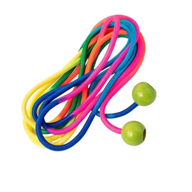 R6FE Rainbow Long Rope Wooden Ball Handle Speed Skipping Rope Team Sports Jump Rope