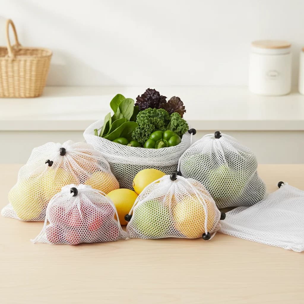 Outdoor Activity Pouch Laundry Bag Durable 5 Pcs White Nylon Mesh Drawstring Storage Pouch Bag Multi Purpose Home Travel