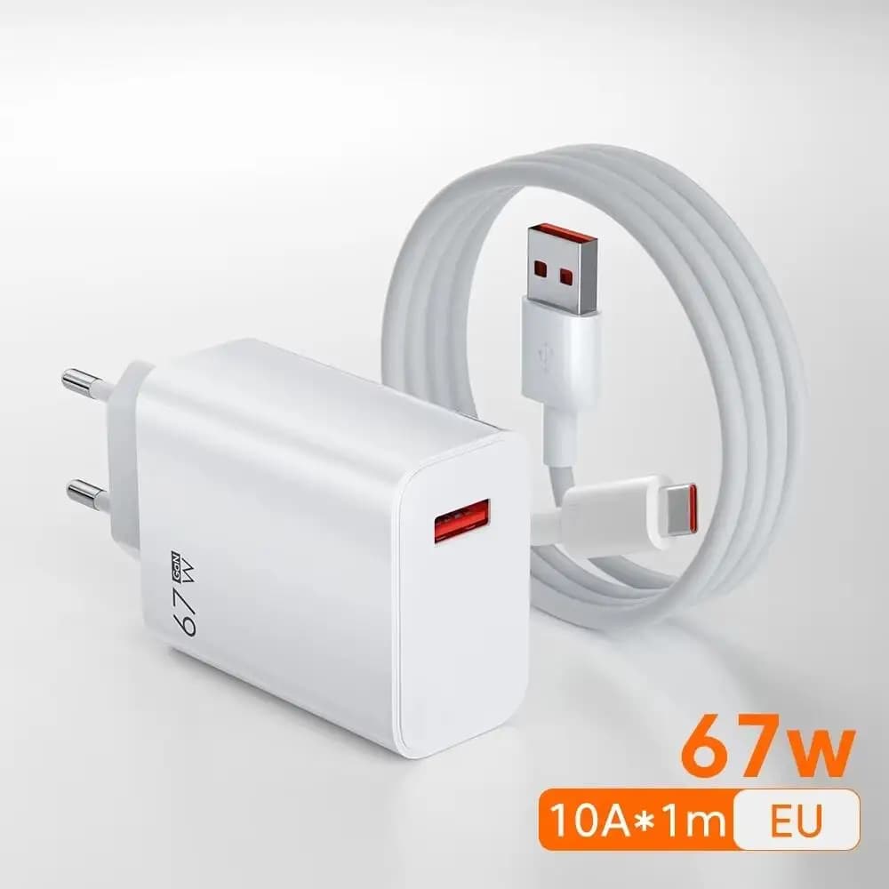 Adattatori per telefoni cellulari con caricabatterie rapido USB da 67 W per iPhone Xiaomi Huawei Samsung Caricatore da muro a ricarica rapida con cavo di tipo C