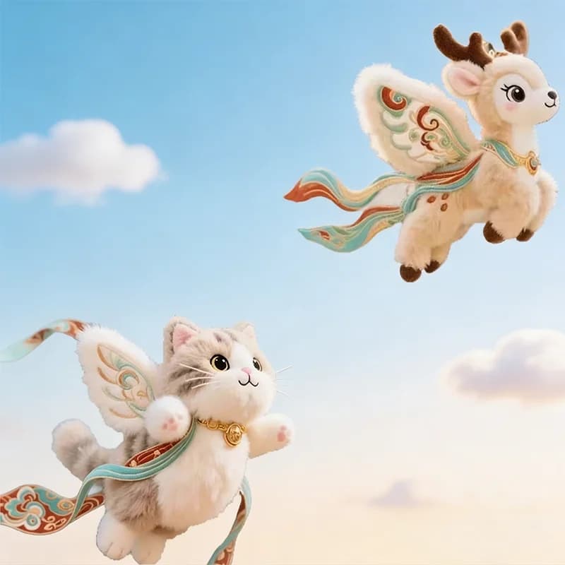 Peluche Gatto Volante di Dunhuang in Stile Culturale Cinese da 12CM, Cervo a Nove Colori, Giocattoli di Peluche Creativi Ricamati a Cartone Animato, Regalo per Bambini