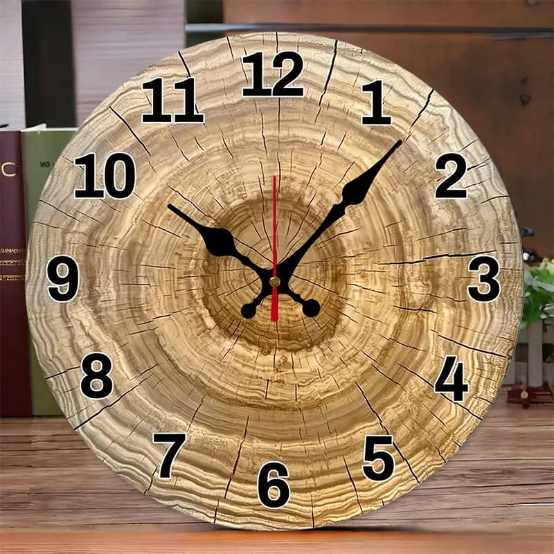 Silent wall clock in wood with cross section, suitable for living room, office, study room, bedroom, home decoration