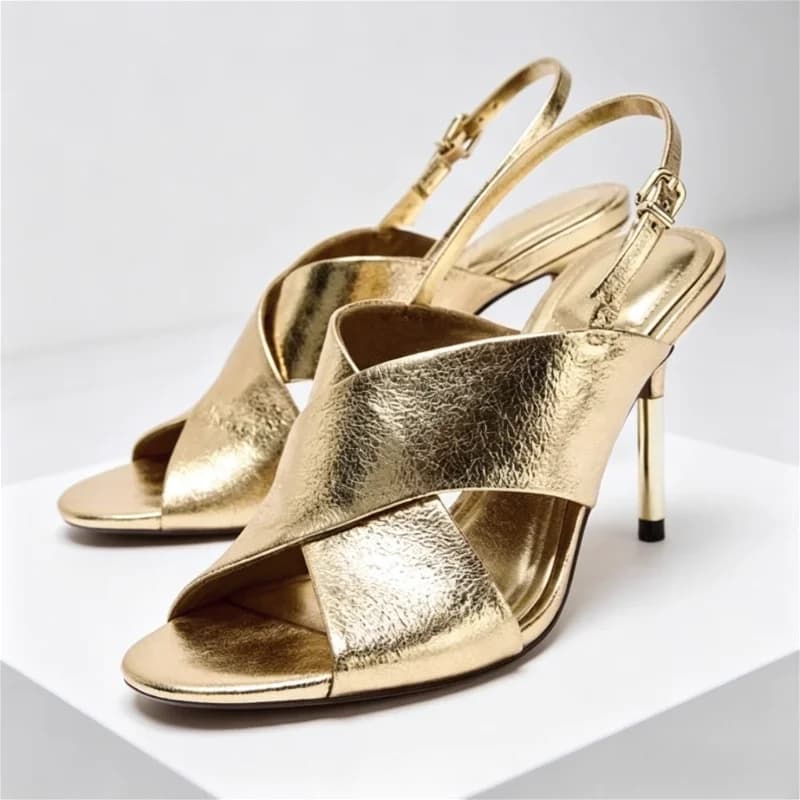 Women's Large Heel Sandals and Cross Strap Suede Design High Heels With Sexy Open Strap For Women's Elegant Banquet Shoes