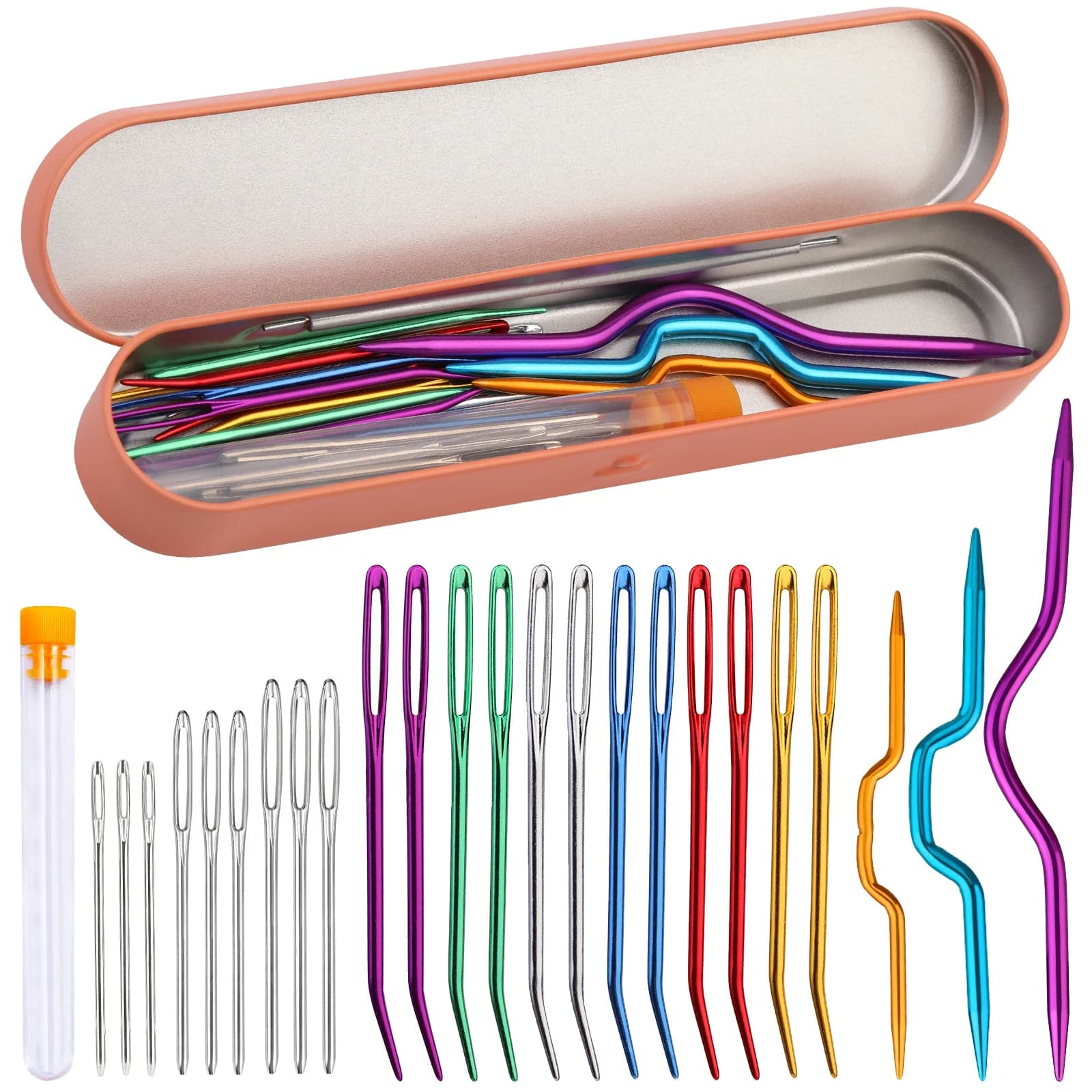 IMZAY Set professionale per maglieria all'uncinetto con ago smussato per occhi grandi, scatola per riporre aghi per rammendo, kit di aghi per arazzi con aghi per filati