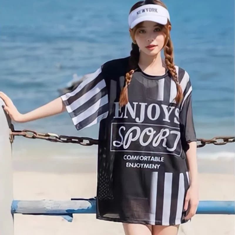 Costume da bagno da donna con copertura pancia e protezione solare snellente, costume da bagno conservativo a due pezzi per studentesse per sorgenti termali