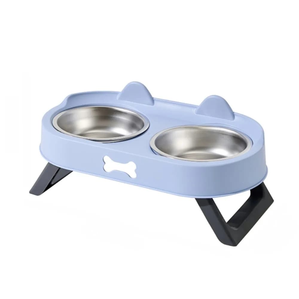 Stainless Steel Elevated Cat Bowl Double Bowl Cat Shaped Cat Feeding Dish 15°Tilted Angle Anti-Vomiting Dog Food Container