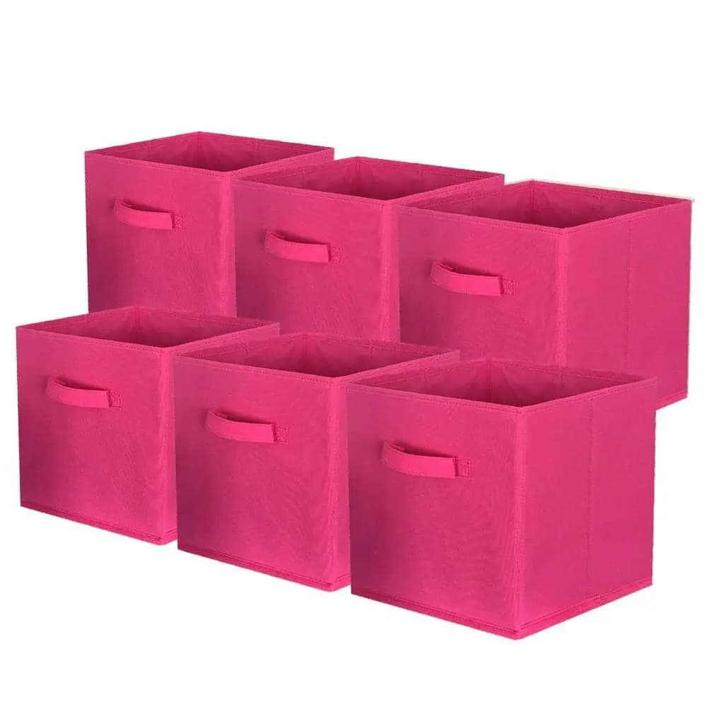Contenitori pieghevoli a cubo, contenitori portaoggetti in tessuto con manici per armadio, 10,5 x 10,5, rosa acceso, confezione da 6