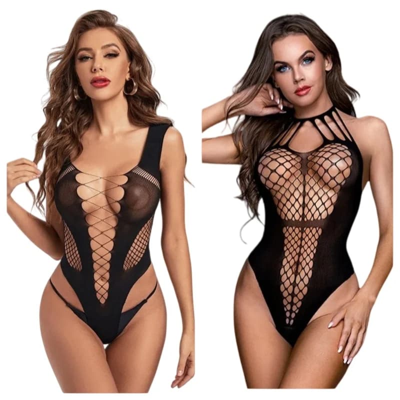 Nuovo Body in Rete da Donna, Lingerie Sexy, Costume Erotico, Abito Trasparente, Set Intimo in Rete
