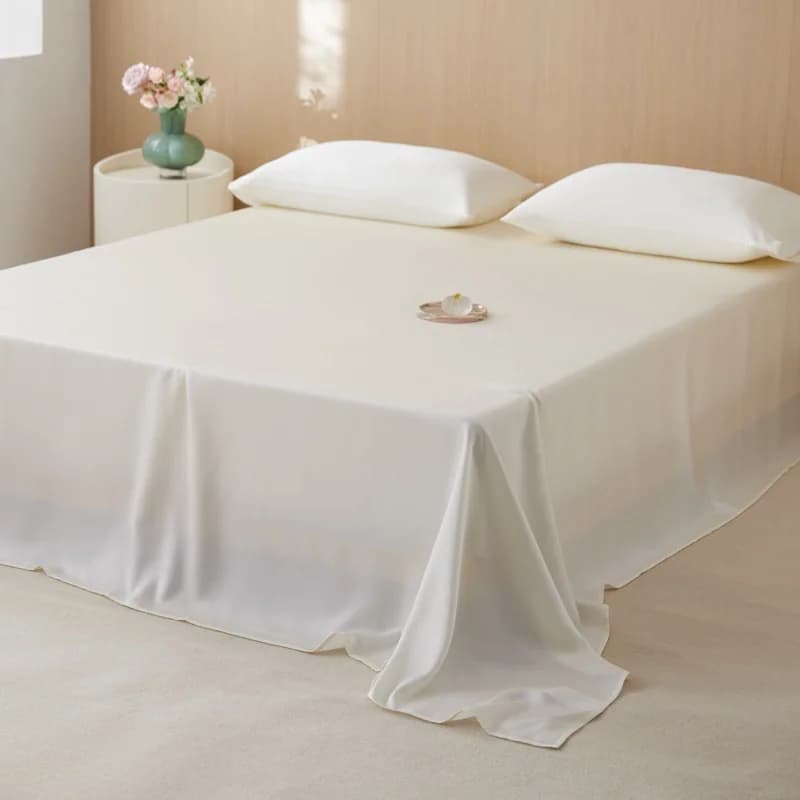 Set Lenzuola Piatte Estive Rinfrescanti in Lyocell Bianco 205x243 cm + Federa, per Chi Soffre il Caldo e il Freddo, Biancheria da Letto 3 Pezzi