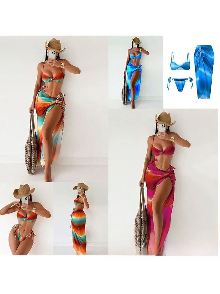 Bikini2025 Stile Medio Orientale Asimmetrico con Corda Intrecciata, Bikini Sexy Stile Gonna, Costume da Bagno in Poliestere con Ch...