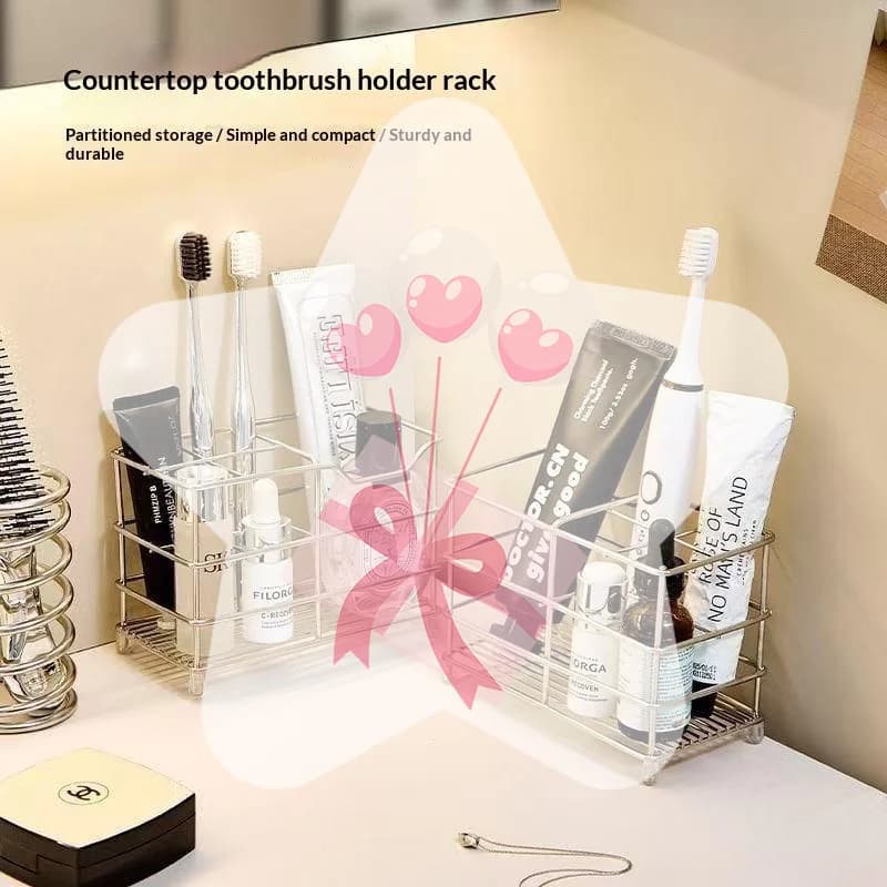 5-Slot Freestanding Stainless Steel Toothbrush Holder Waterproof Space Saver for Bathroom Vanity Organization
