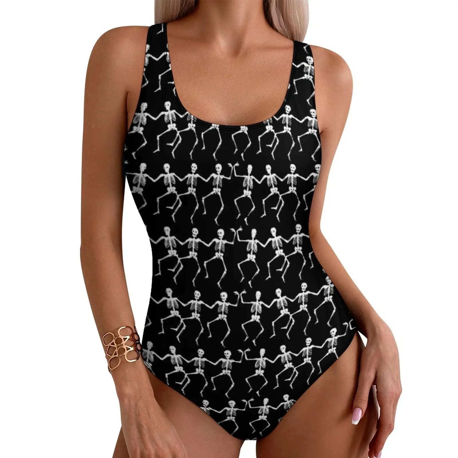 Costume da bagno con stampa di Halloween spettrale Scheletri danzanti sexy Costumi da bagno interi Costumi da bagno push up Tendenza Sport Abbigliamento da spiaggia