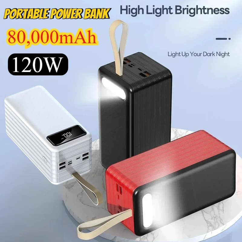 80000mAh Power Bank 120W Caricatore portatile a ricarica rapida Batteria di ricambio esterna per iPhone Huawei Xiaomi Cellulare Powerbank
