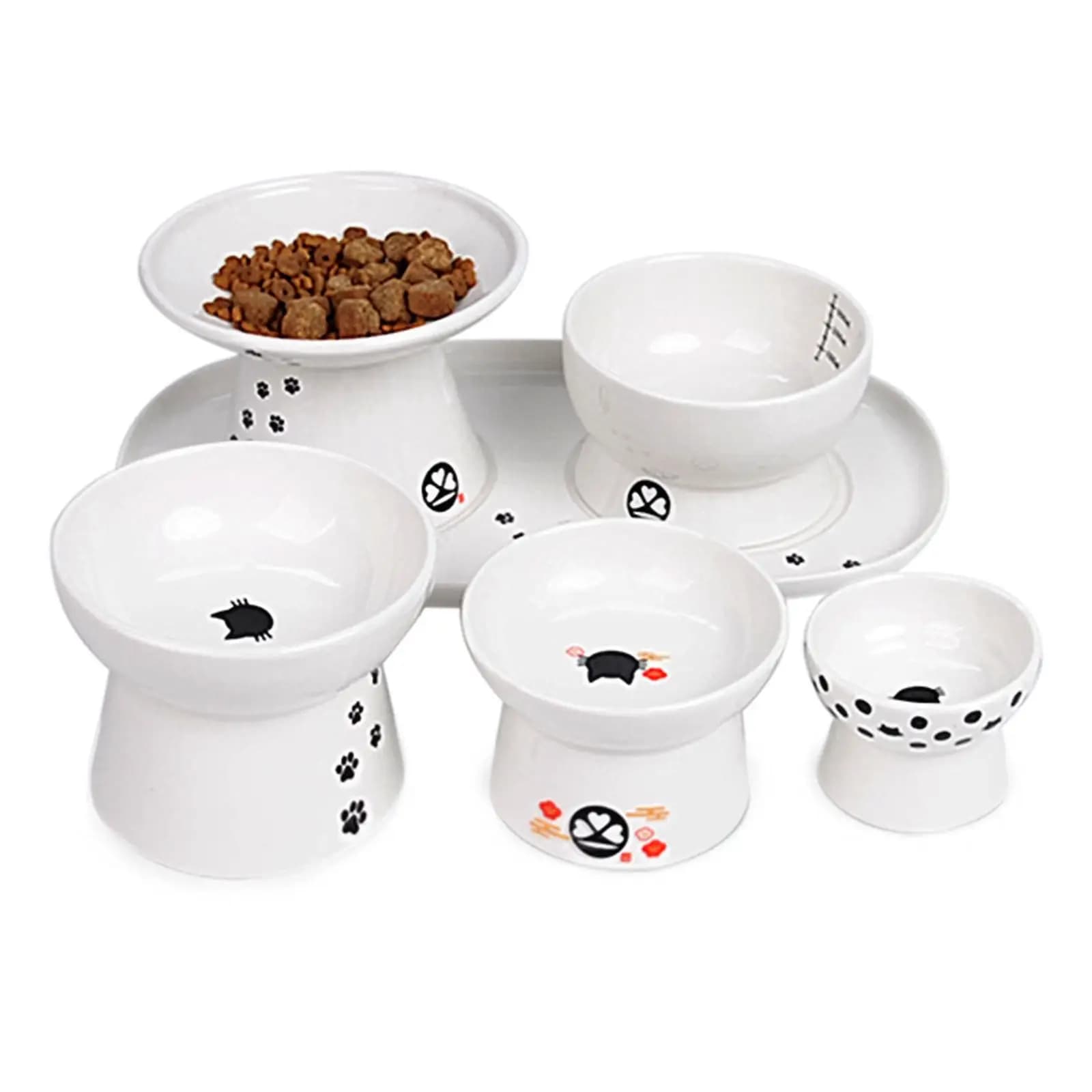 Raised Pet Feeder Tray Water Dispenser Plate Feeding Kitten Supplies Cat Food Bowl Plate for Dog Kitten