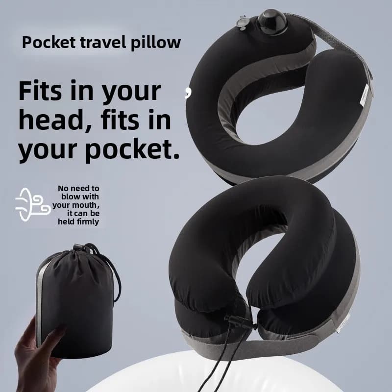 Press type inflatable u-shaped pillow, neck rest, portable neck pillow, long-distance aircraft sleeping artifact travel