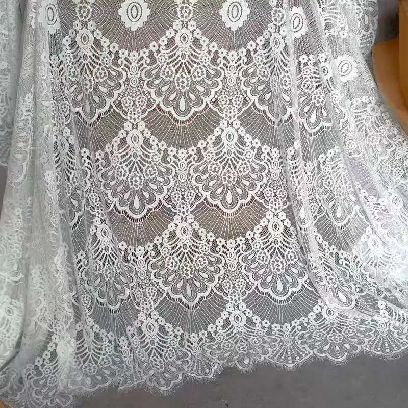 3Meters Black/White Elegant French Eyelash Lace Fabric Chantilly Embroidery for DIY Wedding Dresses Bridal Veils & Home Decor