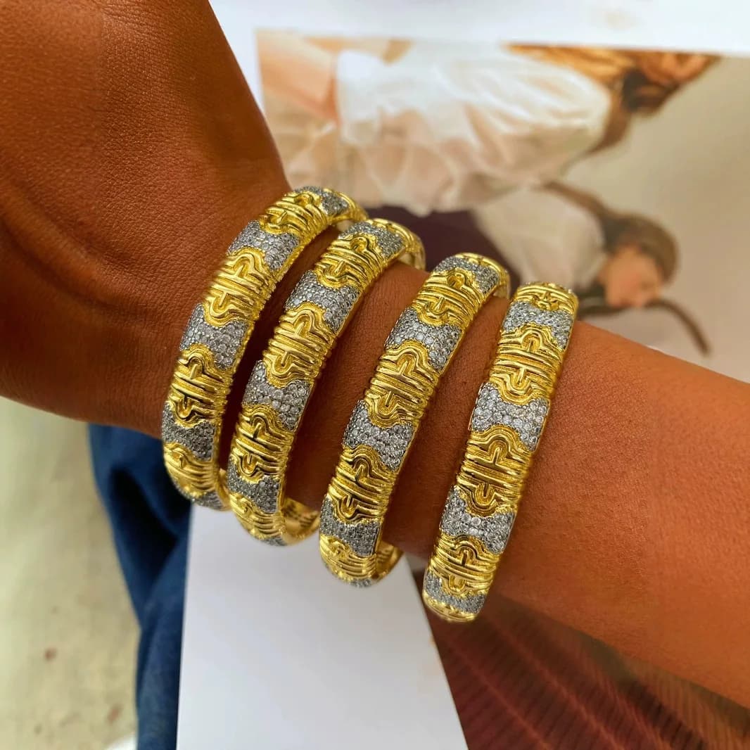 Nuovo braccialetto ad anello in oro bicolore alla moda Set di gioielli da sposa classici con zirconi cubici per la festa di nozze