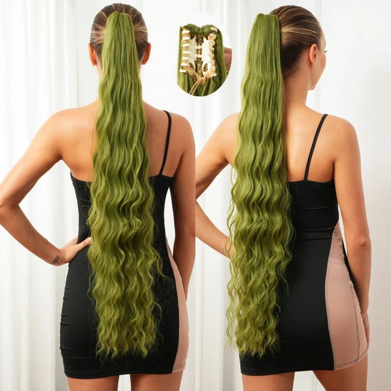 Parrucca a Clip per Donne di Tendenza Europea e Americana, Fibra Resistente al Calore, Capelli Lunghi e Ricci