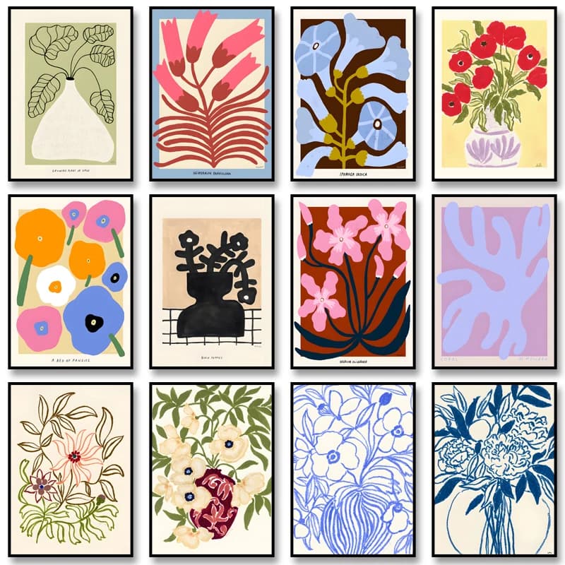 Canvas Painting Modern Poster Simple Style Flowers Print Abstract Wall Art Picture for Living Room Home Decoration Wall Decor