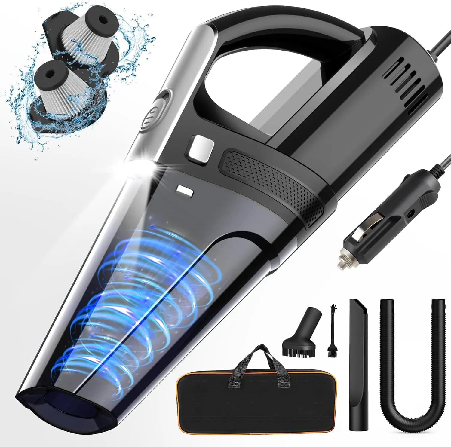 Aspirapolvere per auto 7000PA, portatile con luce LED, cavo da 16,4 piedi, leggero (1,75 libbre), filtro HEPA