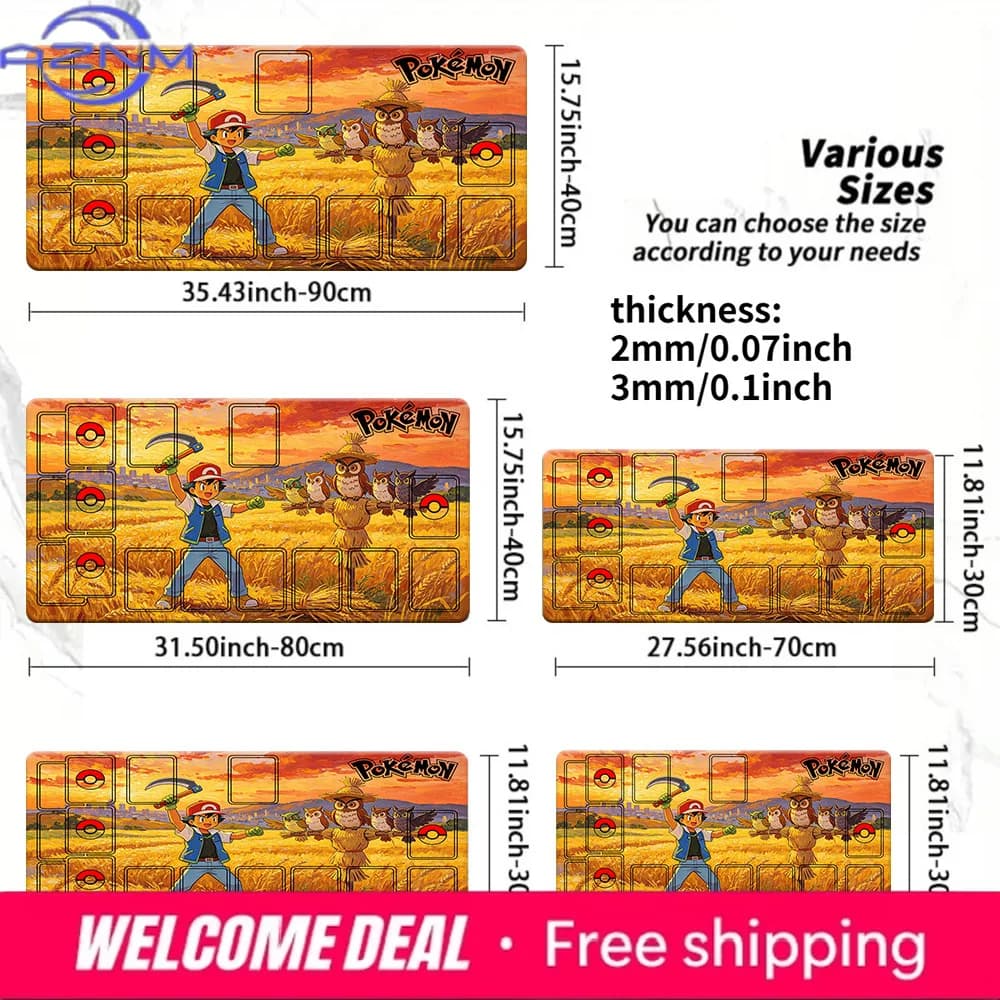 Pokemon Ash Wheat Field Sunset TCG Playmat Mouse Pad Tappetino da scrivania da gioco in diverse misure