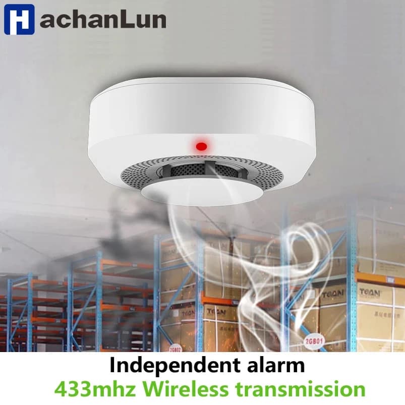 Protezione antincendio Rilevatore di fumo 433 MHz Allarme wireless altamente sensibile Sensore di fumo di colore bianco per sistema di allarme GSM domestico