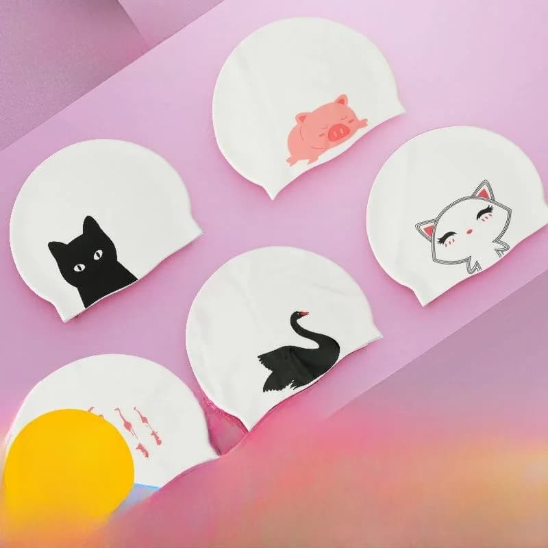 Cuffia da nuoto in silicone unisex, taglia grande, alta elasticità, design a cartoni animati, stile minimalista alla moda per adulti e bambini