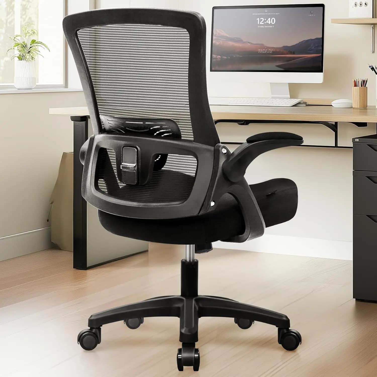 Sedia da Ufficio Ergonomica con Schienale Alto in Rete, Braccioli Regolabili e Supporto Lombare per Casa e Gaming