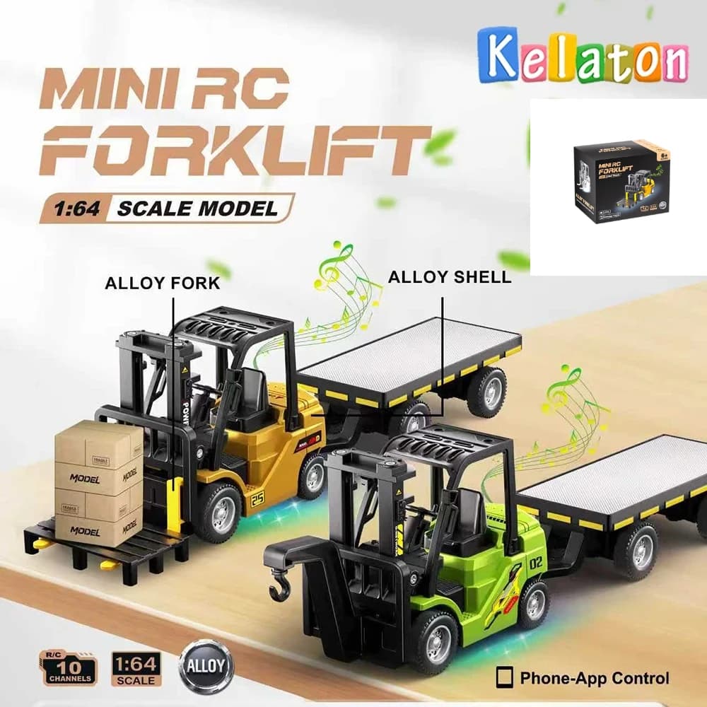Y2k 1:64 Gru e Carrello Elevatore Telecomandati Bluetooth Due-in-Uno, Mini Auto in Lega da Scrivania con Rimorchio, Confezione Colorata, Regalo per le Feste