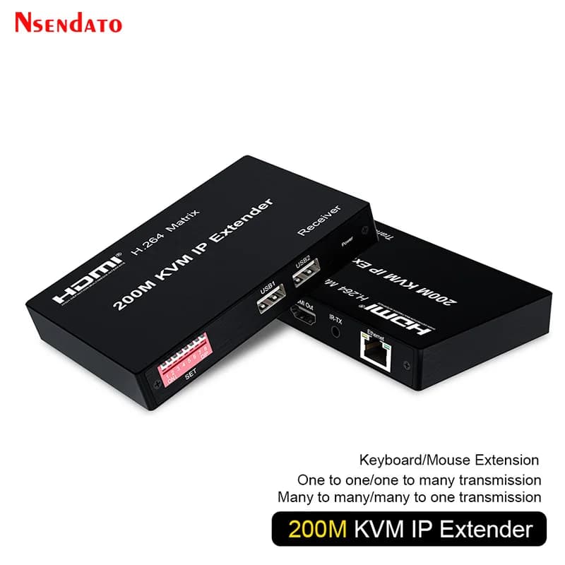 Extender KVM HDMI IP 4K 200M su Cat5e/6 RJ45 da Molti a Molti, Kit Trasmettitore Ricevitore Video HDMI con Supporto USB per Mouse, Tastiera, TV, PC