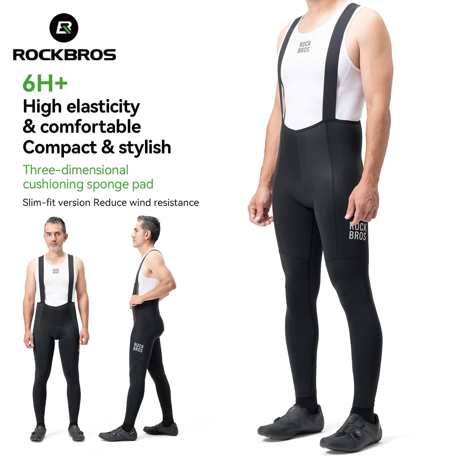 ROCKBROS Pantaloni con bretelle da ciclismo Pantaloni da bicicletta da uomo comodi ed elastici alti Collant traspiranti ad asciugatura rapida da esterno Pantaloni con bretelle riflettenti