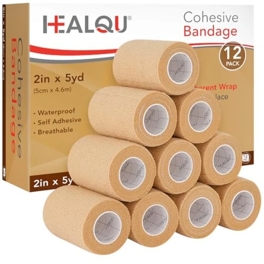 Self Adhesive Bandage Wrap - 12 Rolls 2in x 5yd Cohesive Tape for Athletic and Sports - Self Adherent Medical Tape, Flexible, E