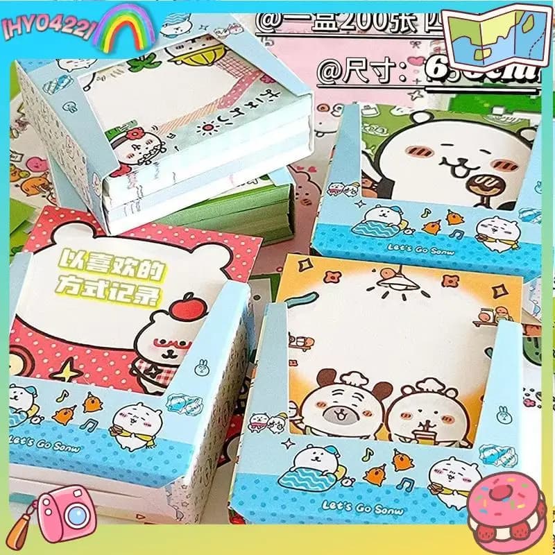 200 pezzi di note adesive Nagano in scatola carino relax orso cartone animato messaggio di carta per forniture di cancelleria per ufficio scuola regali per studenti