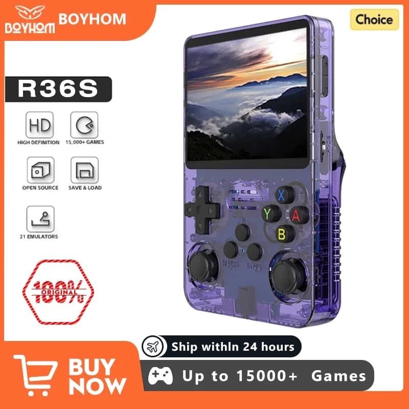 Open-Source R36S Portable Play Console with 4K HD Output, 20000+ Classic Games, 3.5 Inch IPS Screen, 64GB Memory, Children's Gift