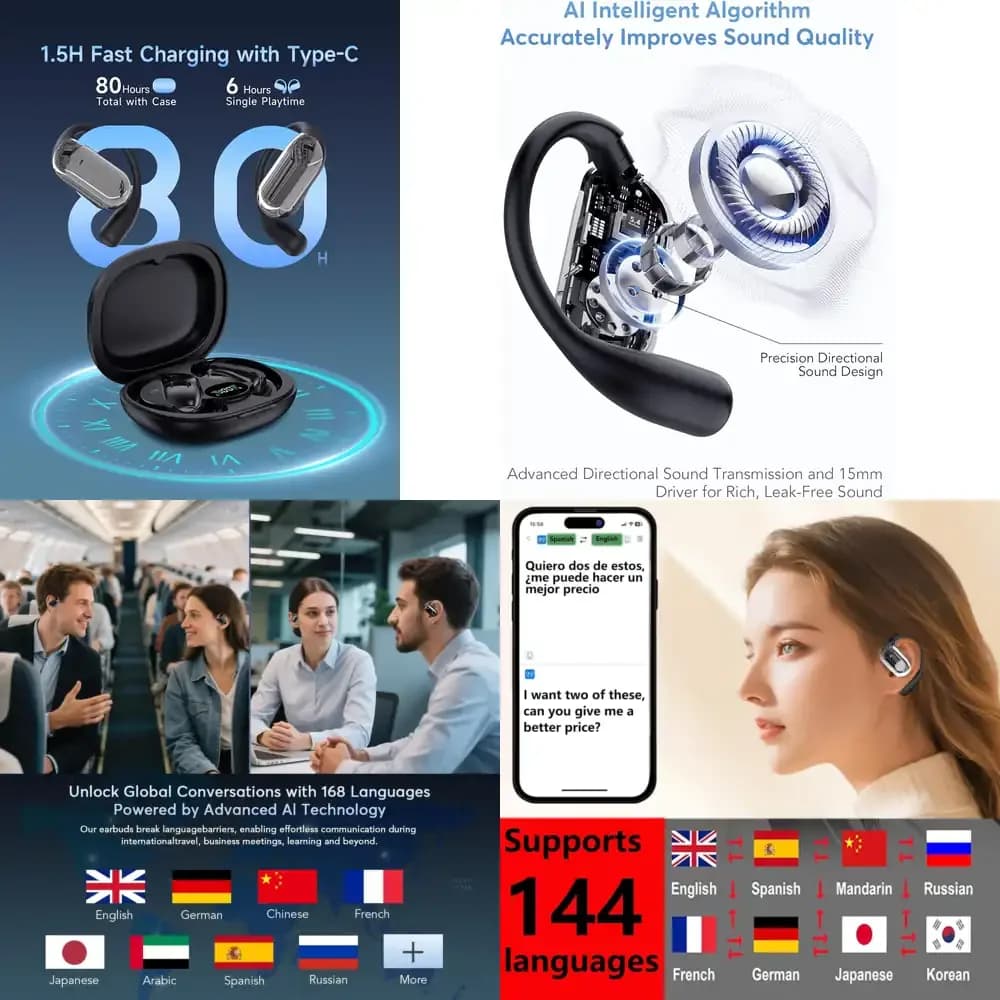 Auricolari UYUXIO con Traduzione AI in Tempo Reale, 144 Lingue Online, ANC ed ENC, per Uso Professionale