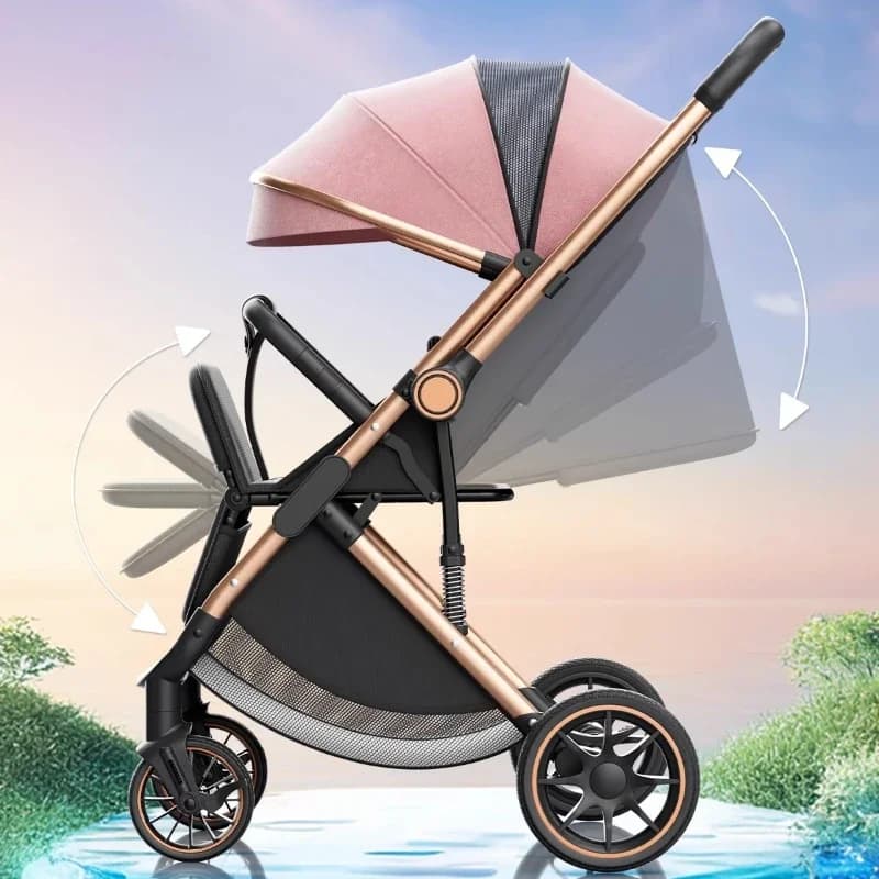 Passeggino Seggiolino per culla reversibile ad alto paesaggio Leggero pieghevole Carrozza per neonato Sistema da viaggio anti-shock per neonato