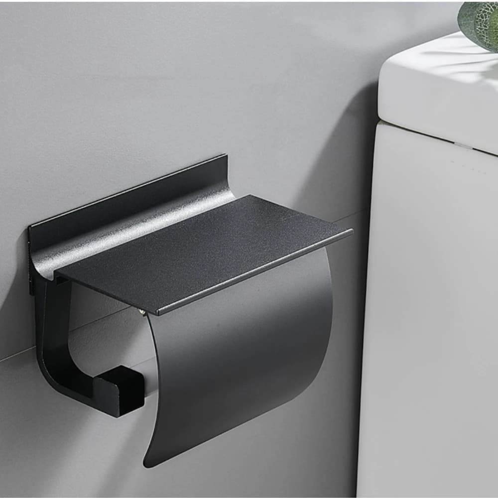 Portarotolo in Alluminio Nero/Argento per Carta Igienica, per Bagno, Toilette, Hotel - Scatola Porta Rotolo con Chiusura a Chiodo e Colla