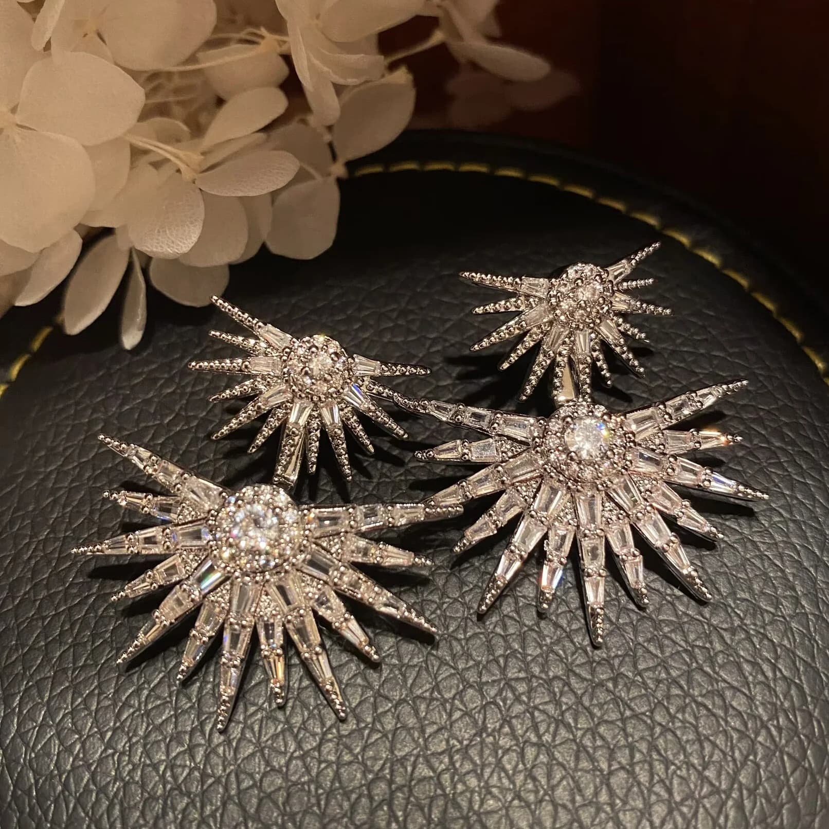 Fashion Sunflower earrings Double sided Cubic Zirconia luxurious grace Formal wear earrings for women