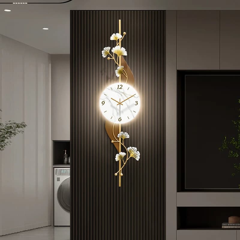 Minimalist Unique Wall Clock Luminous Flowers Light Luxury Modern Wall Clock Living Room Creative Reloj De Pared Home Decor