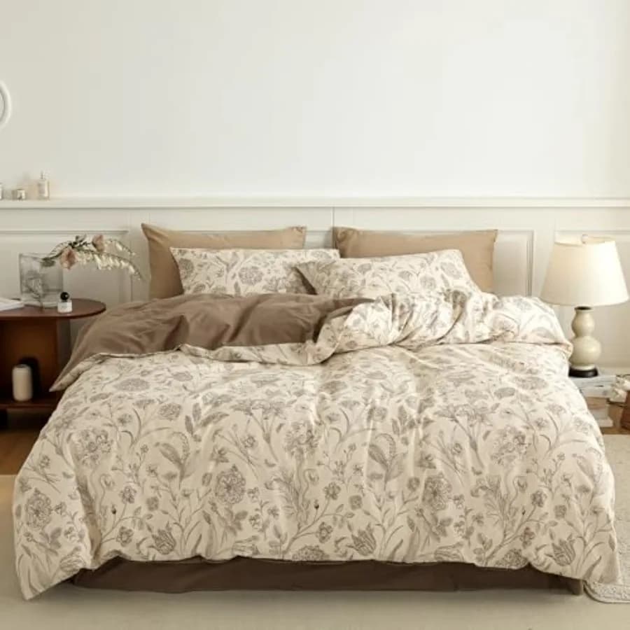 100% Cotton Cozy Winter Brushed Cotton Floral Bedding, Reversible 3-Piece Duvet Cover Set, Soft and Warm Flannel Feel, Flower P