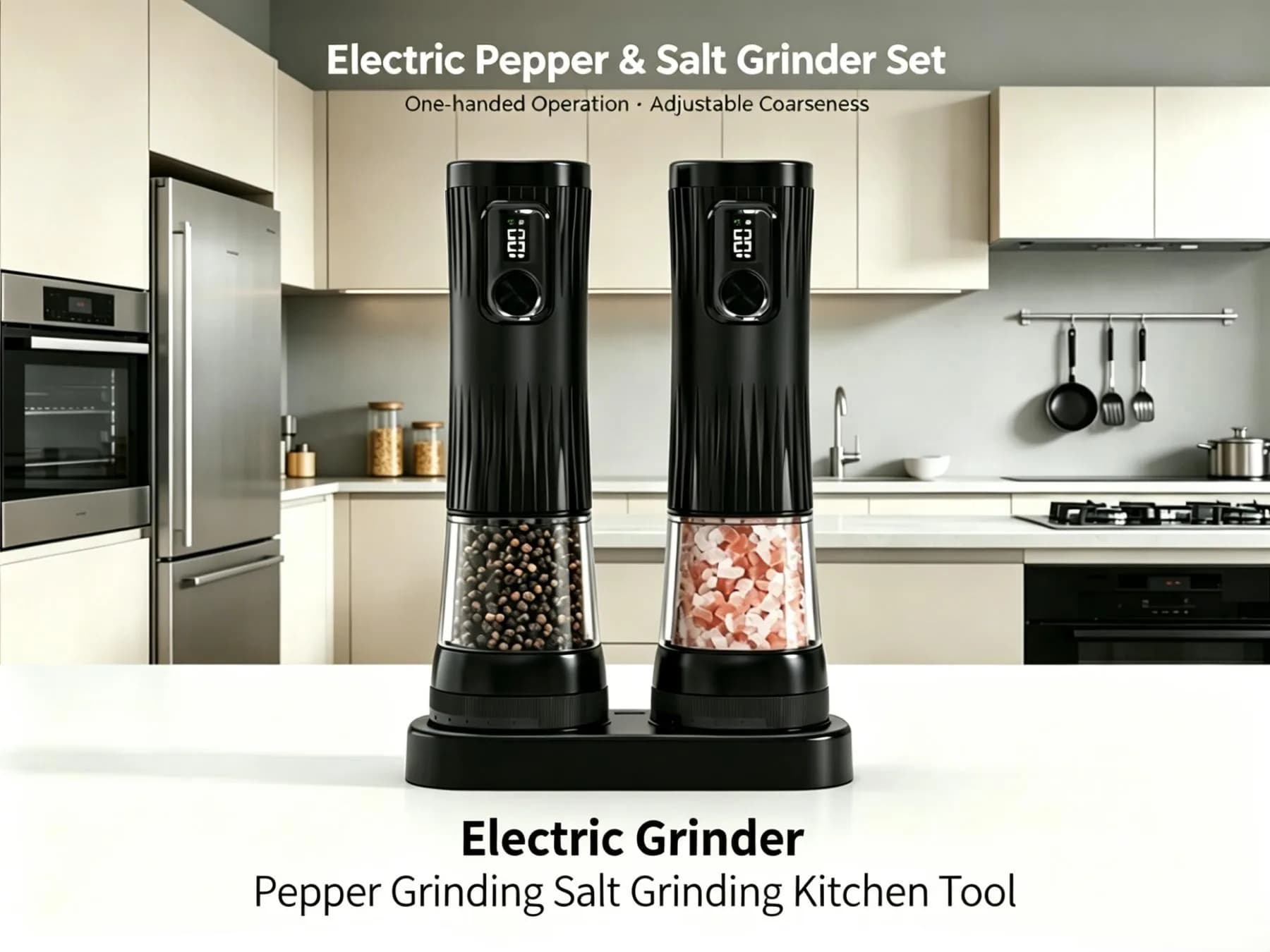 USB Rechargeable Electric Salt and Pepper Grinder Set LED Light Ceramic Spice Mill Adjustable Coarseness Automatic Pepper