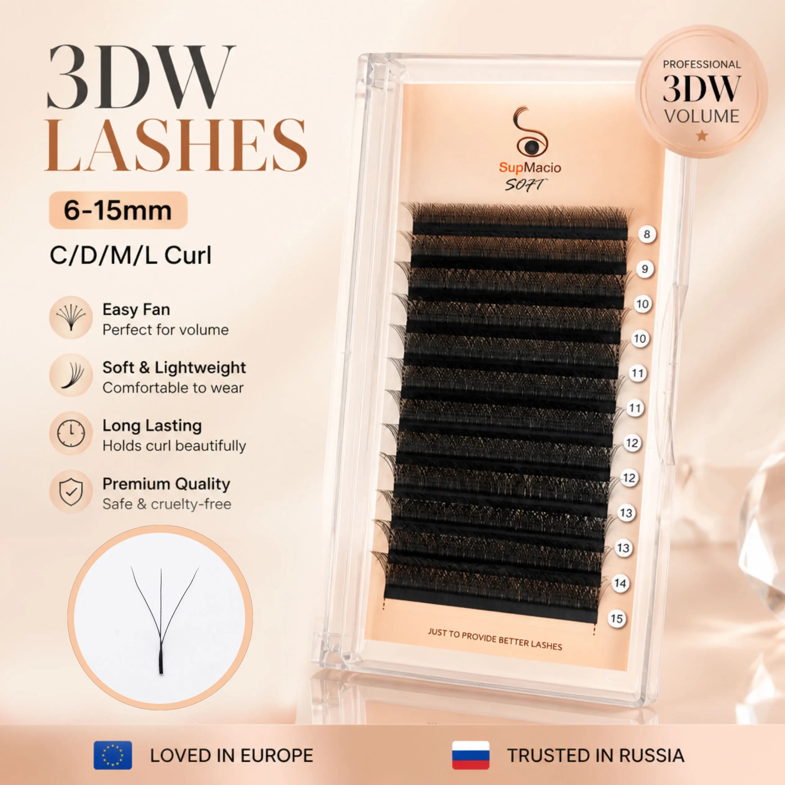 SUPMACIO 3D W a Forma di Estensione Del Ciglio Morbido Forniture 0.07 Cilios Ciglia 3D Trucco Naturale All'ingrosso Facile Ventaglio Dropshipping Brasile