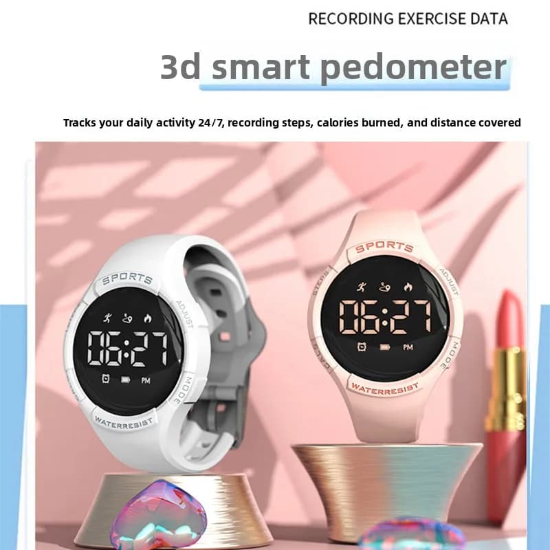 2026 New Women Electronic Watch Waterproof Swimming Fitness Tracker Silent Alarm Step Counter Simple Korean Style Sport Bracelet
