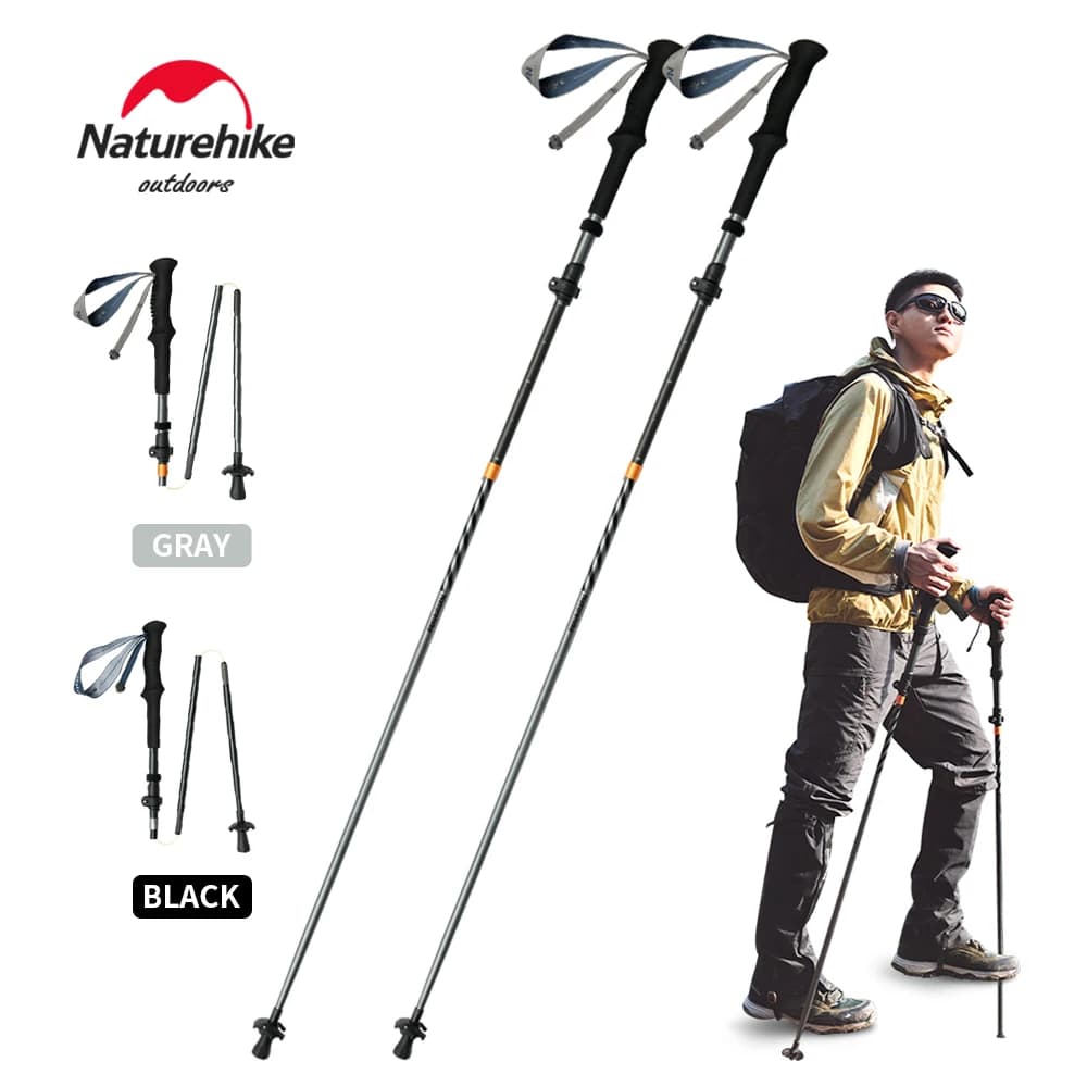 Naturehike Climbing Sticks Folding Trekking Sticks for Ultralight Outdoor Trekking Stick Folding Stick with Quick Lock Carbon Fiber Pali