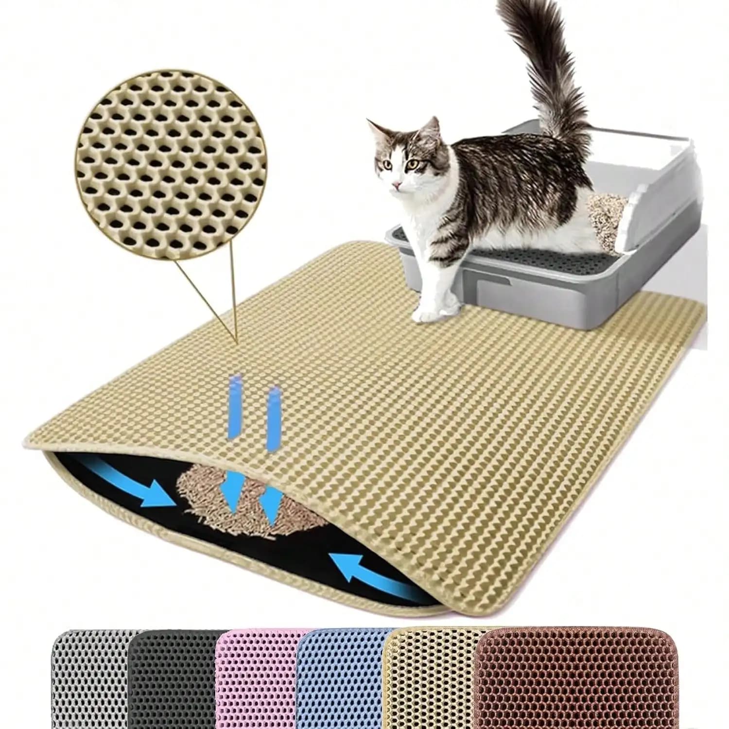 Tappetino per lettiera per gatti a doppio strato, impermeabile, antiscivolo, lavabile, accessori per animali domestici